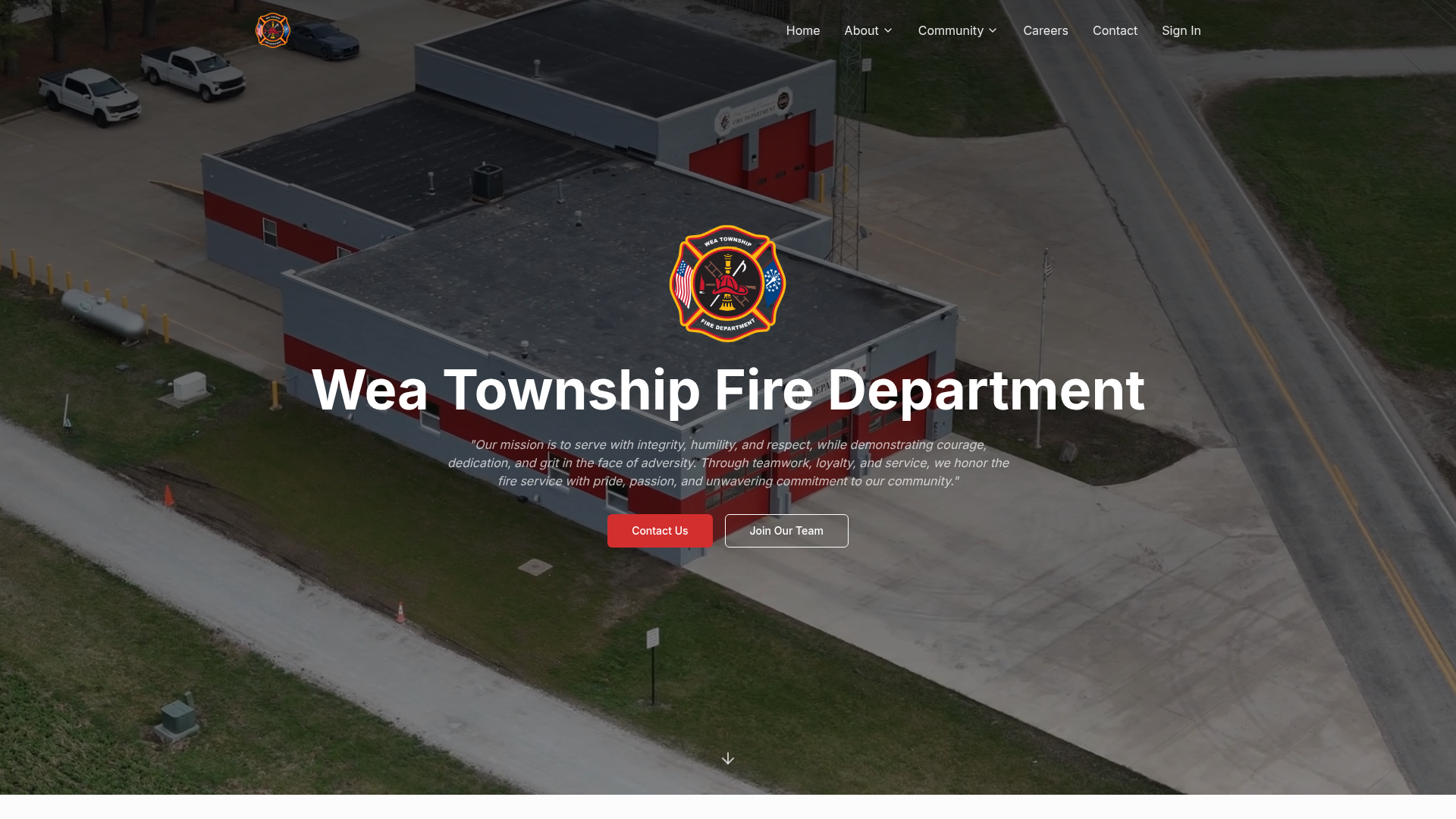 Screenshot of the Wea Township Fire Department website homepage